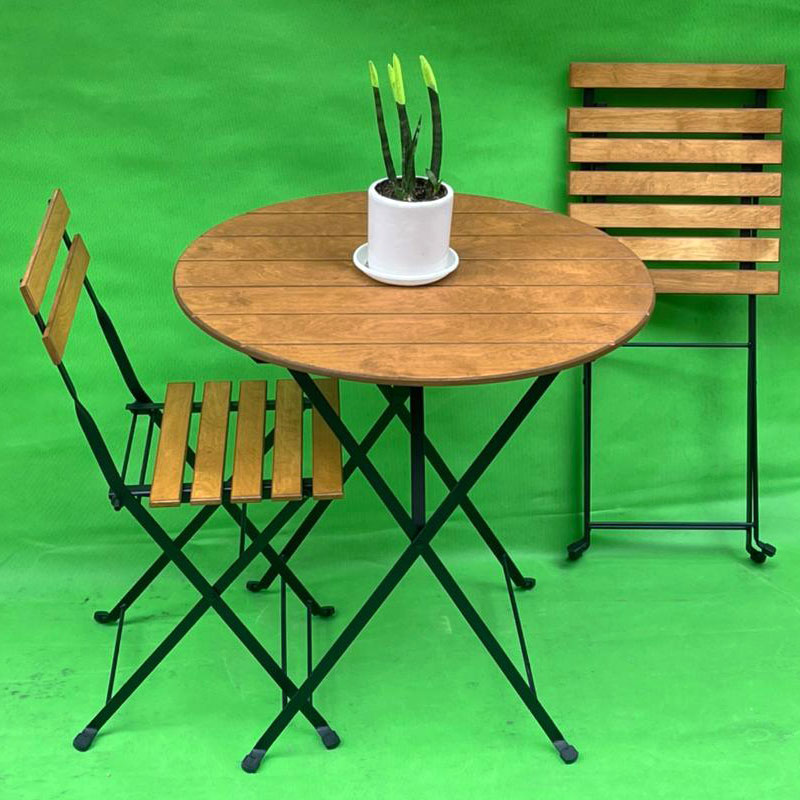 میزوصندلی چوبی فلزی تاشو میز گرد